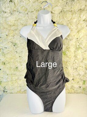 Gray Halter Tankini Swimsuit Set L